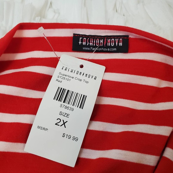 NWT FASHION NOVA | SUPERLOVE CROP RED WHITE STRIPED TOP CURVY PLUS SIZE 2X - Picture 12 of 14